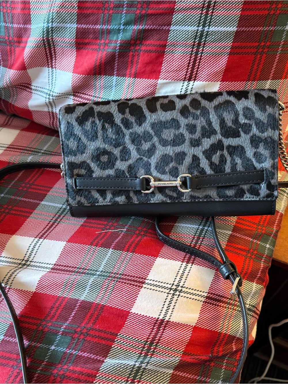 Michael Kors Gray Leopard Print Crossbody Wallet - Women